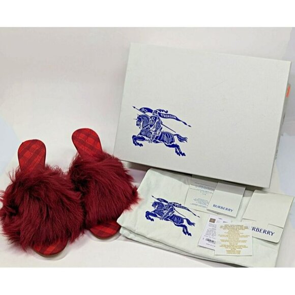 Burberry Jackie 75 Women's Shearling Mules Sandal in Ripple Size 38.5 MSRP $950 - Picture 3 of 11